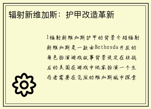 辐射新维加斯：护甲改造革新